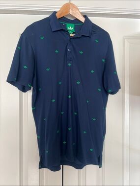 adidas Navy Polo with Small Green Trefoil Motif